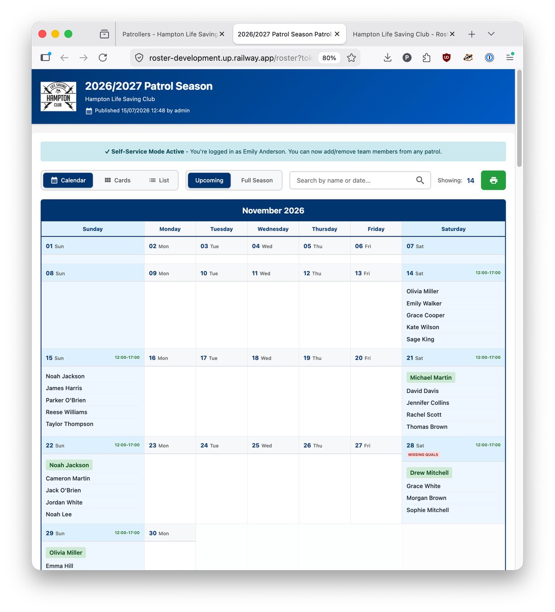 Public roster calendar view